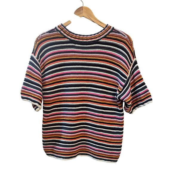 Marie Oliver Multicolored Striped Boxy Short Sleeve‎ Knit Top Womens XS - Picture 1 of 6